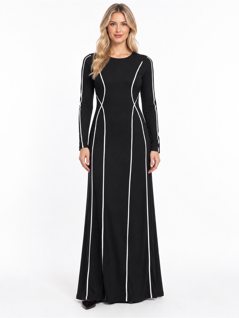Black Maxi Dress with White Contrast Piping
